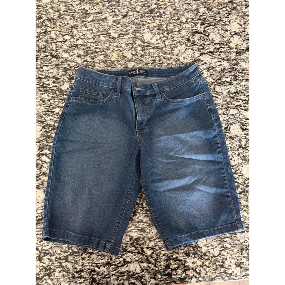 Riders by Lee Mid Rise Bermuda Denim Shorts Medium Wash Blue Womens Size 8